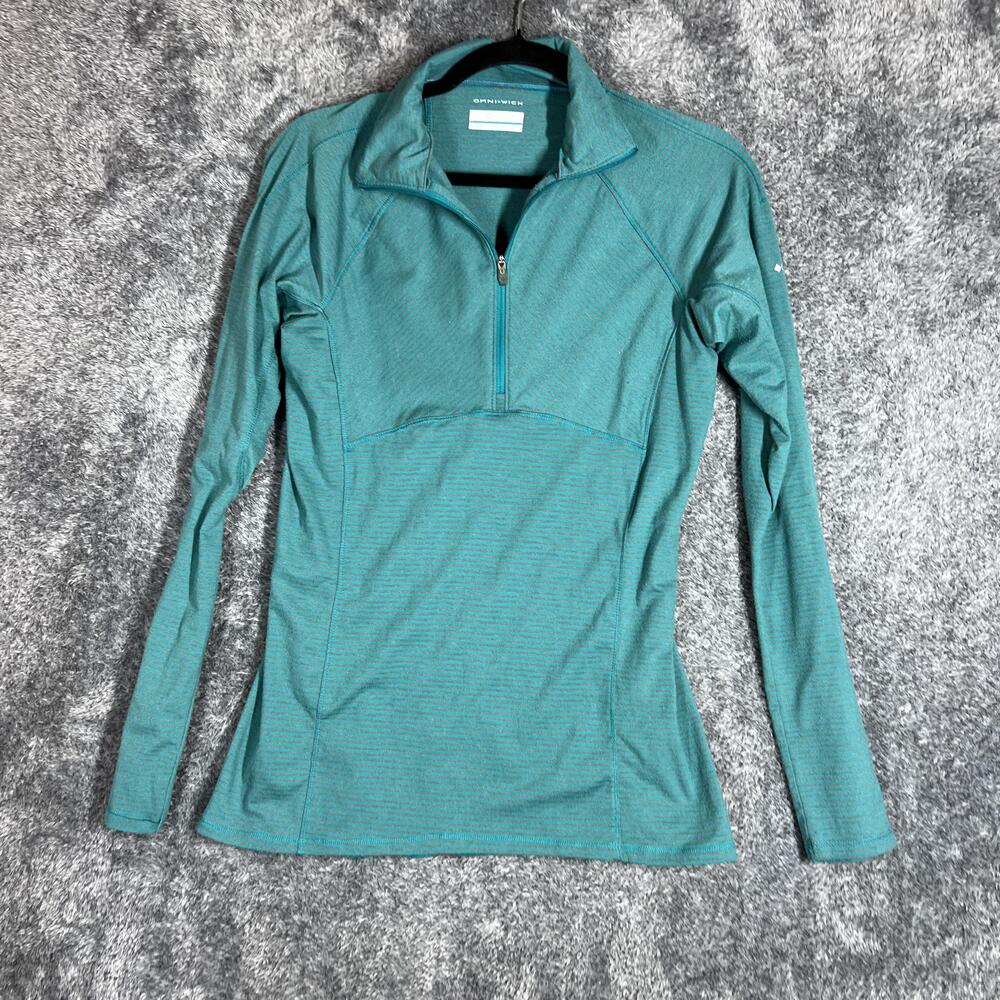 Columbia Pullover Womens M Green 1/4 Zip Omni-Wick Striped Lightweight